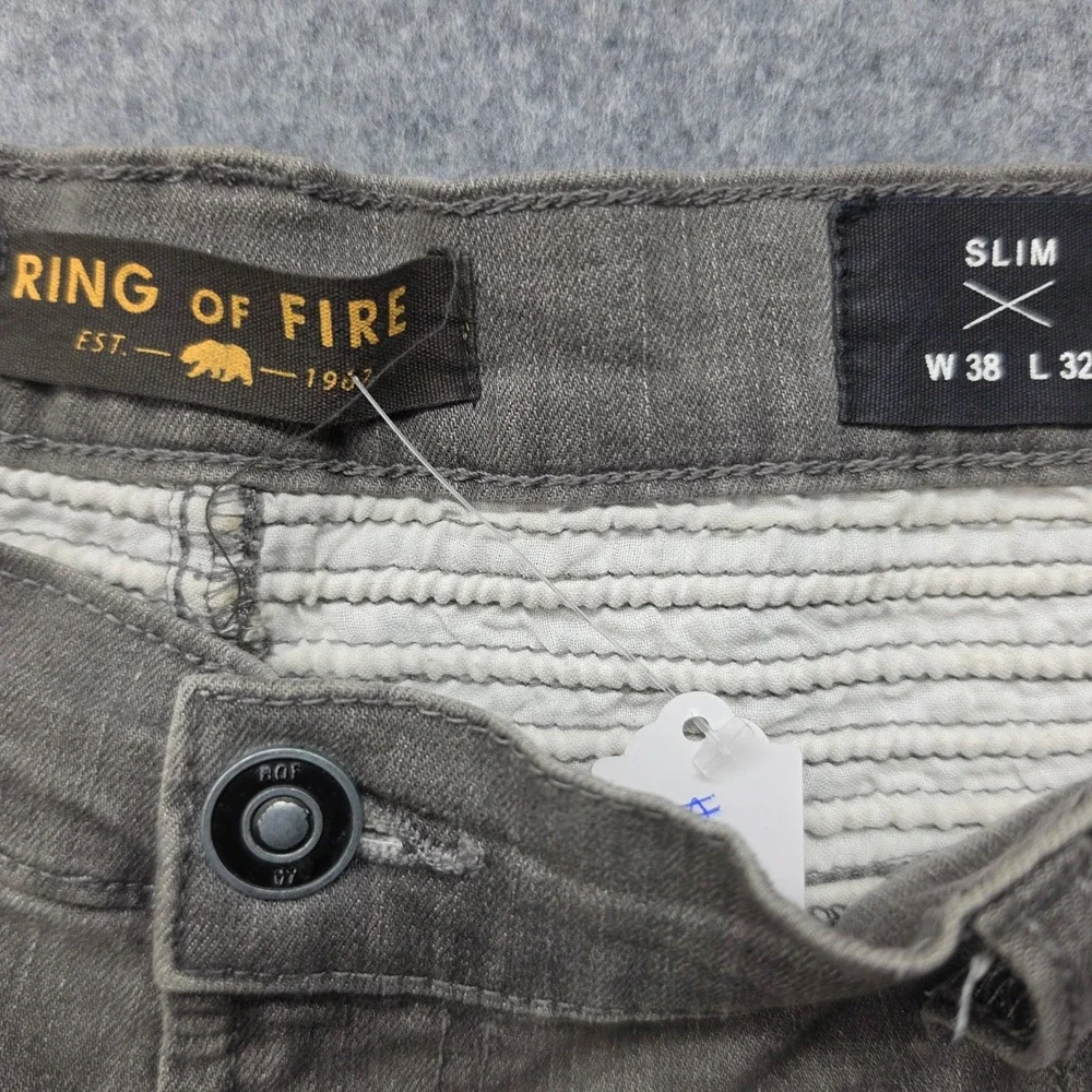 Ring of Fire Mens Slim Fit Moto Biker Jeans Gray Stretch Denim 38x32